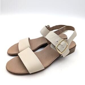 Munro Cleo Block Heel Sandals Open Round Toe Women's Cream Size US9.5N EU40